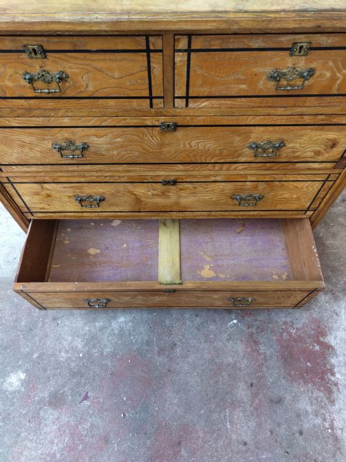 ANTIQUE VICTORIAN AESTHETIC MOVEMENT COUNTRY HOUSE ASH EBONY STRUNG CHEST OF DRAWERS - ADDITIONAL PHOTO 10