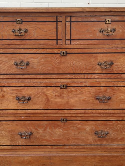 ANTIQUE VICTORIAN AESTHETIC MOVEMENT COUNTRY HOUSE ASH EBONY STRUNG CHEST OF DRAWERS - ADDITIONAL PHOTO 11