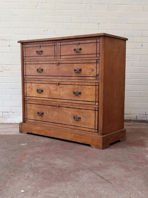 antique victorian aesthetic movement country house ash ebony strung chest of drawers - CATEGORY: ANTIQUE CHEST OF DRAWERS - DATED VICTORIAN