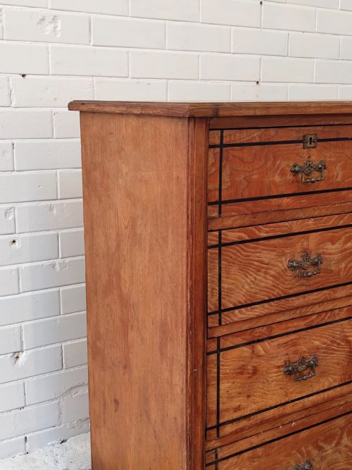 ANTIQUE VICTORIAN AESTHETIC MOVEMENT COUNTRY HOUSE ASH EBONY STRUNG CHEST OF DRAWERS - ADDITIONAL PHOTO 14