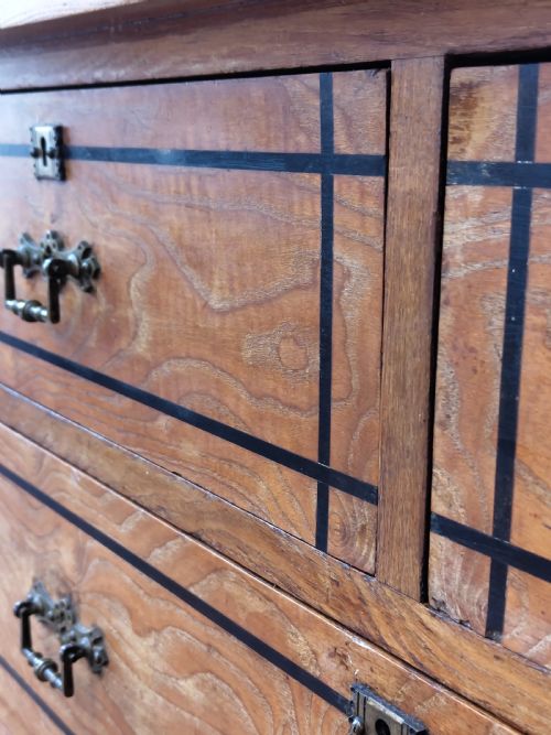 ANTIQUE VICTORIAN AESTHETIC MOVEMENT COUNTRY HOUSE ASH EBONY STRUNG CHEST OF DRAWERS - ADDITIONAL PHOTO 15