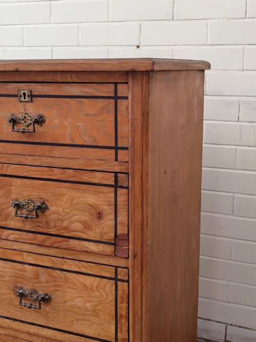 ANTIQUE VICTORIAN AESTHETIC MOVEMENT COUNTRY HOUSE ASH EBONY STRUNG CHEST OF DRAWERS - ADDITIONAL PHOTO 16