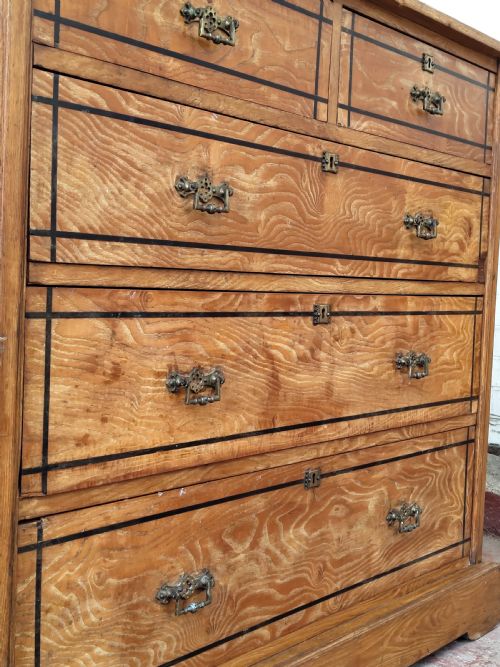 ANTIQUE VICTORIAN AESTHETIC MOVEMENT COUNTRY HOUSE ASH EBONY STRUNG CHEST OF DRAWERS - ADDITIONAL PHOTO 17