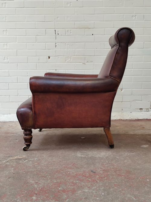 ANTIQUE VICTORIAN TAN LEATHER CHESTERFIELD GENTLEMAN'S LIBRARY FIRESIDE EASY ARMCHAIR - ADDITIONAL PHOTO 4