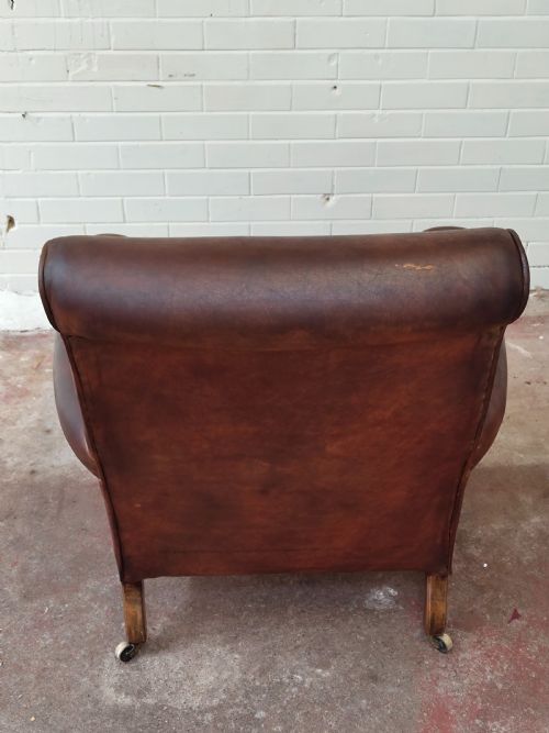 ANTIQUE VICTORIAN TAN LEATHER CHESTERFIELD GENTLEMAN'S LIBRARY FIRESIDE EASY ARMCHAIR - ADDITIONAL PHOTO 6