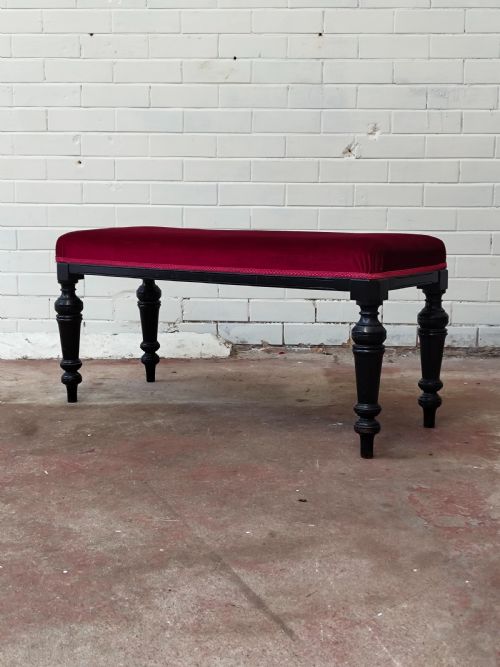 ANTIQUE VICTORIAN AESTHETIC MOVEMENT FRENCH EBONISED WINDOW SEAT BENCH - ADDITIONAL PHOTO 2