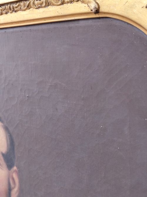 LARGE ANTIQUE VICTORIAN OIL PORTRAIT ON CANVAS OF A GENTLEMAN IN GESSO FRAME - ADDITIONAL PHOTO 6