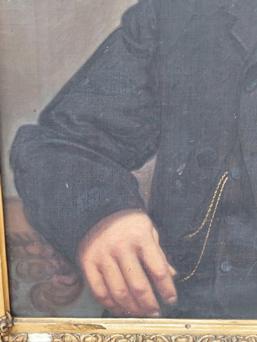 LARGE ANTIQUE VICTORIAN OIL PORTRAIT ON CANVAS OF A GENTLEMAN IN GESSO FRAME - ADDITIONAL PHOTO 17