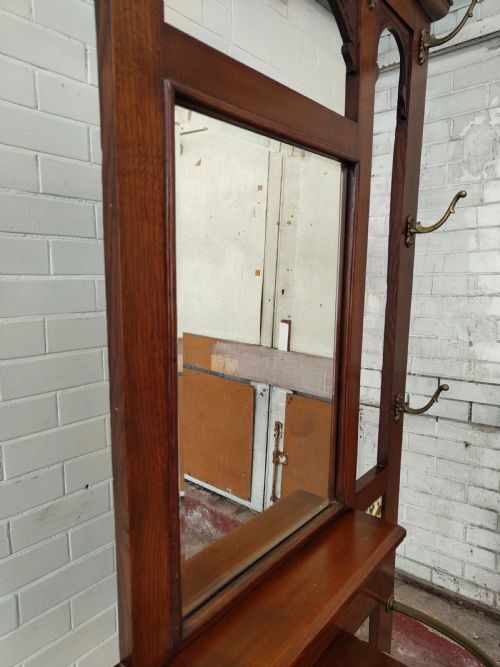 ANTIQUE EDWARDIAN SOLID OAK BRASS TILED HALL COAT STAND - ADDITIONAL PHOTO 1