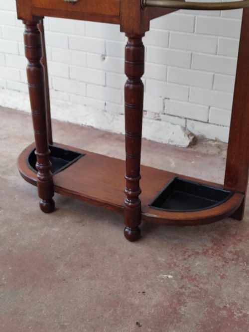 ANTIQUE EDWARDIAN SOLID OAK BRASS TILED HALL COAT STAND - ADDITIONAL PHOTO 4