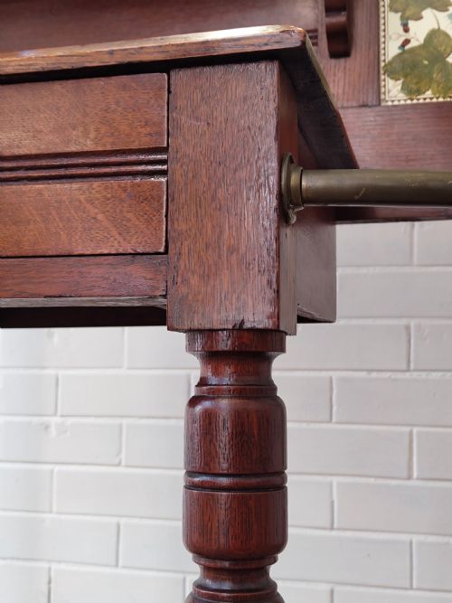 ANTIQUE EDWARDIAN SOLID OAK BRASS TILED HALL COAT STAND - ADDITIONAL PHOTO 7