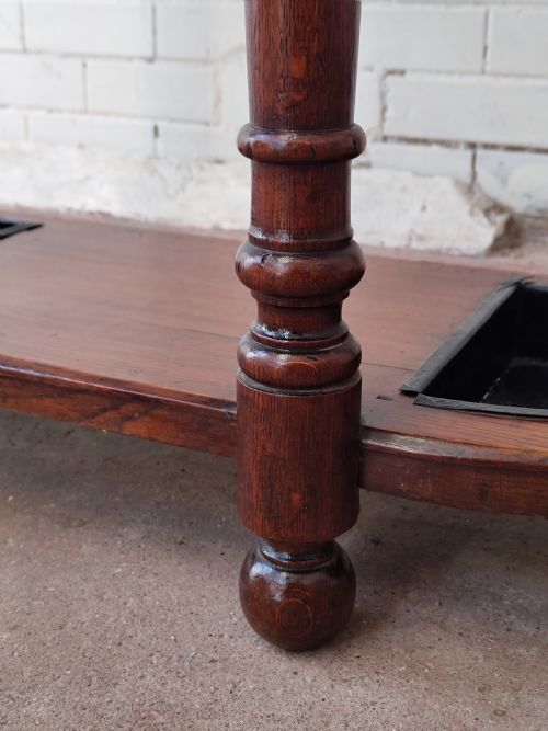 ANTIQUE EDWARDIAN SOLID OAK BRASS TILED HALL COAT STAND - ADDITIONAL PHOTO 8