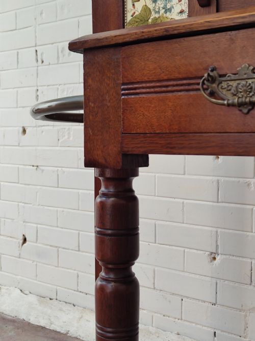 ANTIQUE EDWARDIAN SOLID OAK BRASS TILED HALL COAT STAND - ADDITIONAL PHOTO 10