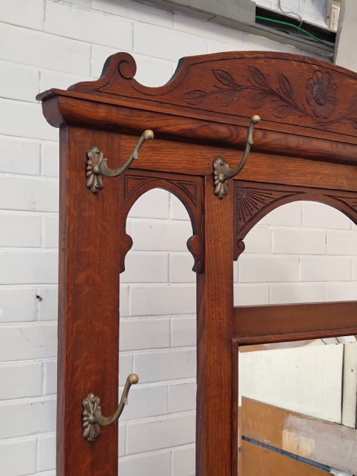 ANTIQUE EDWARDIAN SOLID OAK BRASS TILED HALL COAT STAND - ADDITIONAL PHOTO 11