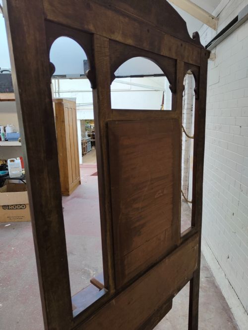ANTIQUE EDWARDIAN SOLID OAK BRASS TILED HALL COAT STAND - ADDITIONAL PHOTO 13