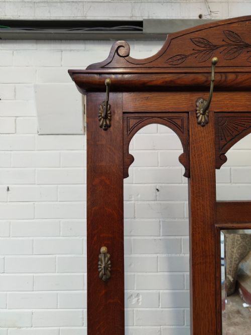 ANTIQUE EDWARDIAN SOLID OAK BRASS TILED HALL COAT STAND - ADDITIONAL PHOTO 16