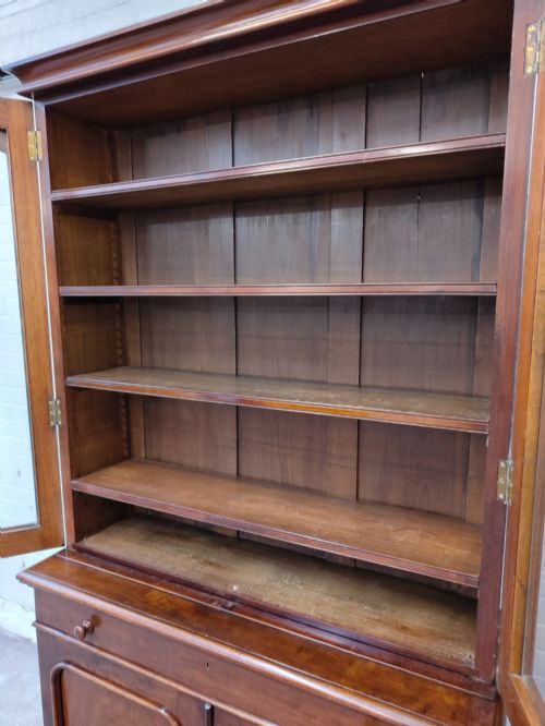 ANTIQUE VICTORIAN MAHOGANY GLAZED ADJUSTABLE BOOKCASE ON CUPBOARD - ADDITIONAL PHOTO 8