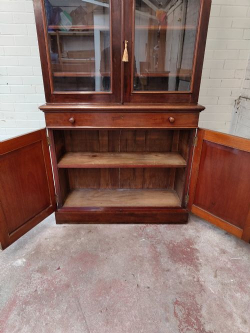 ANTIQUE VICTORIAN MAHOGANY GLAZED ADJUSTABLE BOOKCASE ON CUPBOARD - ADDITIONAL PHOTO 12