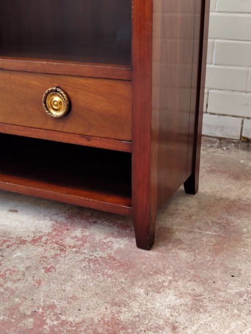 ANTIQUE EDWARDIAN SOLID MAHOGANY ADJUSTABLE OPEN BOOKCASE - ADDITIONAL PHOTO 2