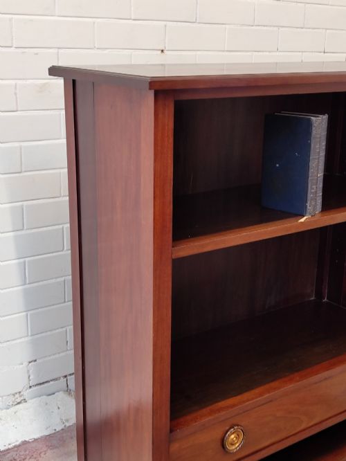 ANTIQUE EDWARDIAN SOLID MAHOGANY ADJUSTABLE OPEN BOOKCASE - ADDITIONAL PHOTO 3
