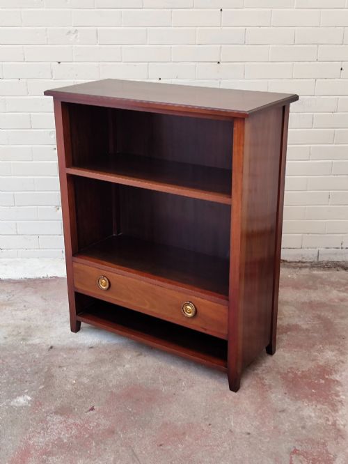 ANTIQUE EDWARDIAN SOLID MAHOGANY ADJUSTABLE OPEN BOOKCASE - ADDITIONAL PHOTO 9