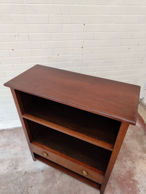 ANTIQUE EDWARDIAN SOLID MAHOGANY ADJUSTABLE OPEN BOOKCASE - ADDITIONAL PHOTO 11