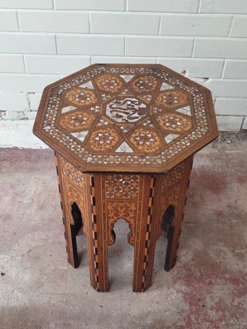 ANTIQUE VICTORIAN LIBERTY CO HEXAGONAL INLAID MOORISH SYRIAN SIDE TABLE - ADDITIONAL PHOTO 1
