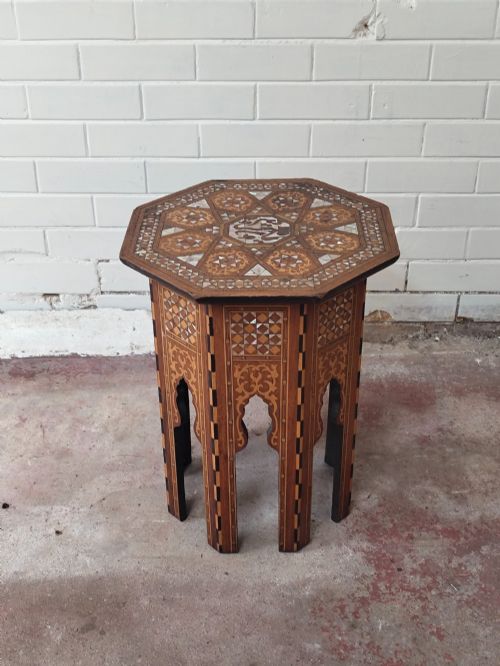 ANTIQUE VICTORIAN LIBERTY CO HEXAGONAL INLAID MOORISH SYRIAN SIDE TABLE - ADDITIONAL PHOTO 2