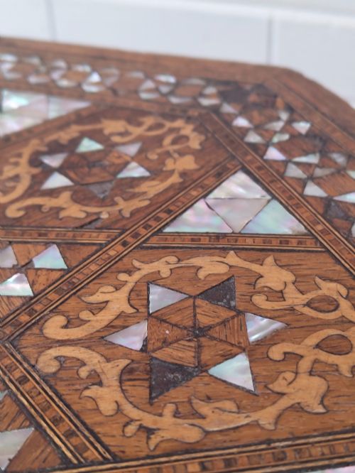 ANTIQUE VICTORIAN LIBERTY CO HEXAGONAL INLAID MOORISH SYRIAN SIDE TABLE - ADDITIONAL PHOTO 5