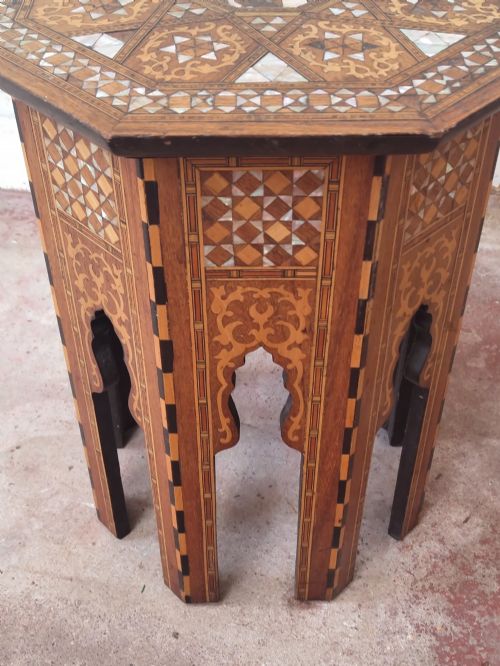 ANTIQUE VICTORIAN LIBERTY CO HEXAGONAL INLAID MOORISH SYRIAN SIDE TABLE - ADDITIONAL PHOTO 9