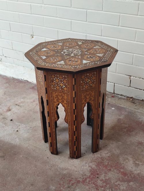 ANTIQUE VICTORIAN LIBERTY CO HEXAGONAL INLAID MOORISH SYRIAN SIDE TABLE - ADDITIONAL PHOTO 10