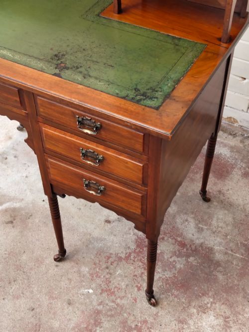 ANTIQUE EDWARDIAN MAHOGANY INLAID LEATHER LADIES WRITING DESK - ADDITIONAL PHOTO 3