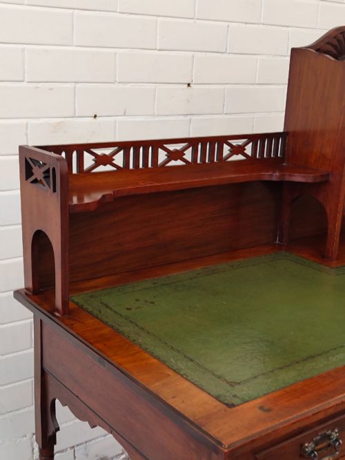 ANTIQUE EDWARDIAN MAHOGANY INLAID LEATHER LADIES WRITING DESK - ADDITIONAL PHOTO 5