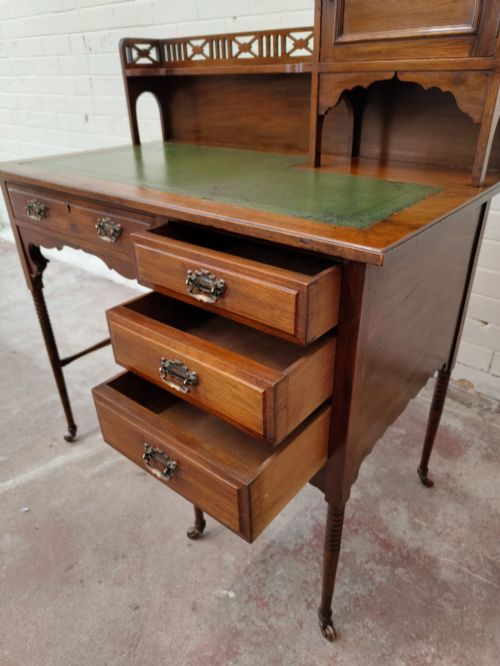 ANTIQUE EDWARDIAN MAHOGANY INLAID LEATHER LADIES WRITING DESK - ADDITIONAL PHOTO 7