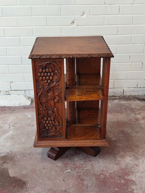 ANTIQUE VICTORIAN CARVED GOLDEN OAK REVOLVING BOOKCASE - ADDITIONAL PHOTO 1