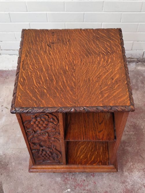ANTIQUE VICTORIAN CARVED GOLDEN OAK REVOLVING BOOKCASE - ADDITIONAL PHOTO 4