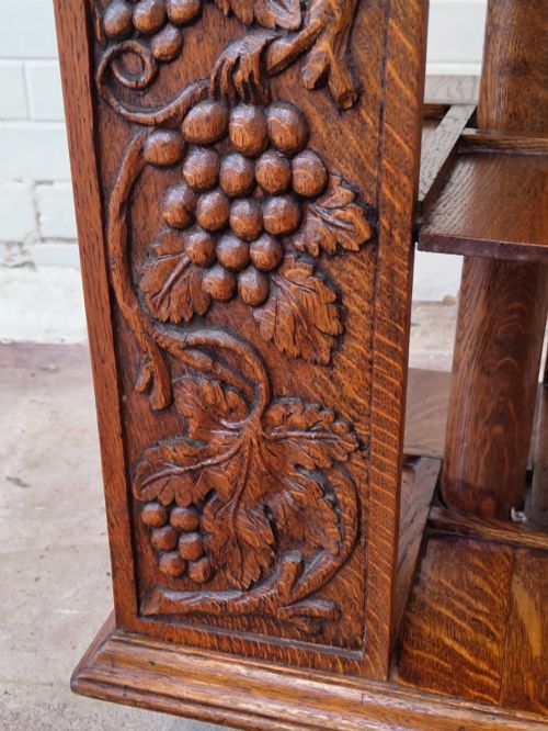 ANTIQUE VICTORIAN CARVED GOLDEN OAK REVOLVING BOOKCASE - ADDITIONAL PHOTO 6