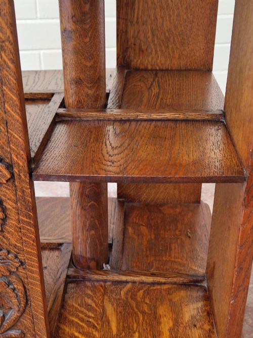 ANTIQUE VICTORIAN CARVED GOLDEN OAK REVOLVING BOOKCASE - ADDITIONAL PHOTO 7