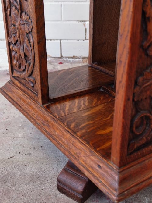 ANTIQUE VICTORIAN CARVED GOLDEN OAK REVOLVING BOOKCASE - ADDITIONAL PHOTO 8
