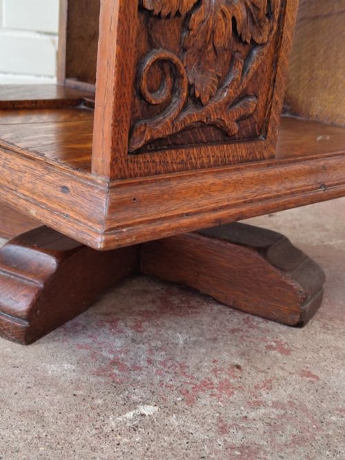 ANTIQUE VICTORIAN CARVED GOLDEN OAK REVOLVING BOOKCASE - ADDITIONAL PHOTO 9