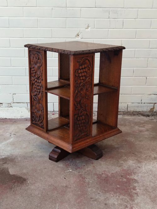 ANTIQUE VICTORIAN CARVED GOLDEN OAK REVOLVING BOOKCASE - ADDITIONAL PHOTO 10