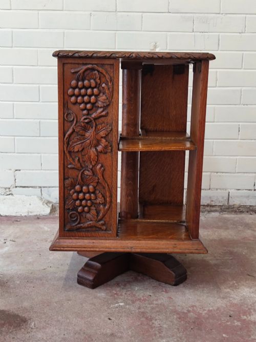 ANTIQUE VICTORIAN CARVED GOLDEN OAK REVOLVING BOOKCASE - ADDITIONAL PHOTO 11