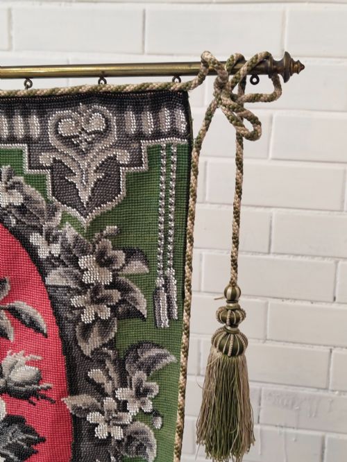 ANTIQUE VICTORIAN COUNTRY HOUSE VELVET NEEDLEWORK FIRESIDE BRASS POLE SCREEN - ADDITIONAL PHOTO 12