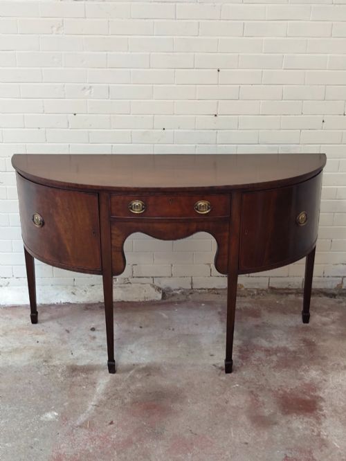 ANTIQUE GEORGIAN DEMI LUNE BOW FRONT MAHOGANY SIDEBOARD - ADDITIONAL PHOTO 1