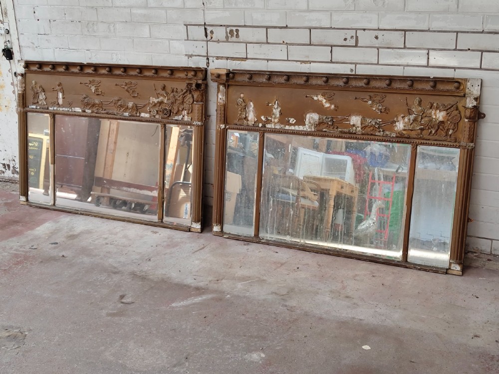 A Pair Of Heavily Distressed Regency Gilt Over Mantle Pier Mirrors