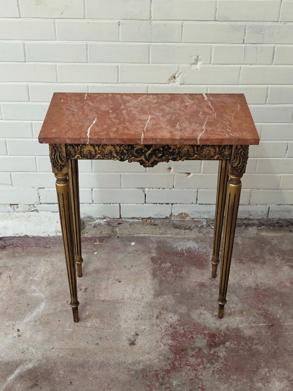 Diminutive Vintage French Giltwood Marble Top Console Side Table
