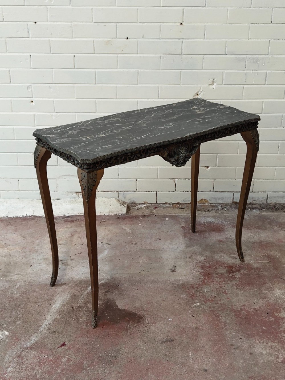 Diminutive Vintage French Giltwood Faux Marble Top Console Side Table