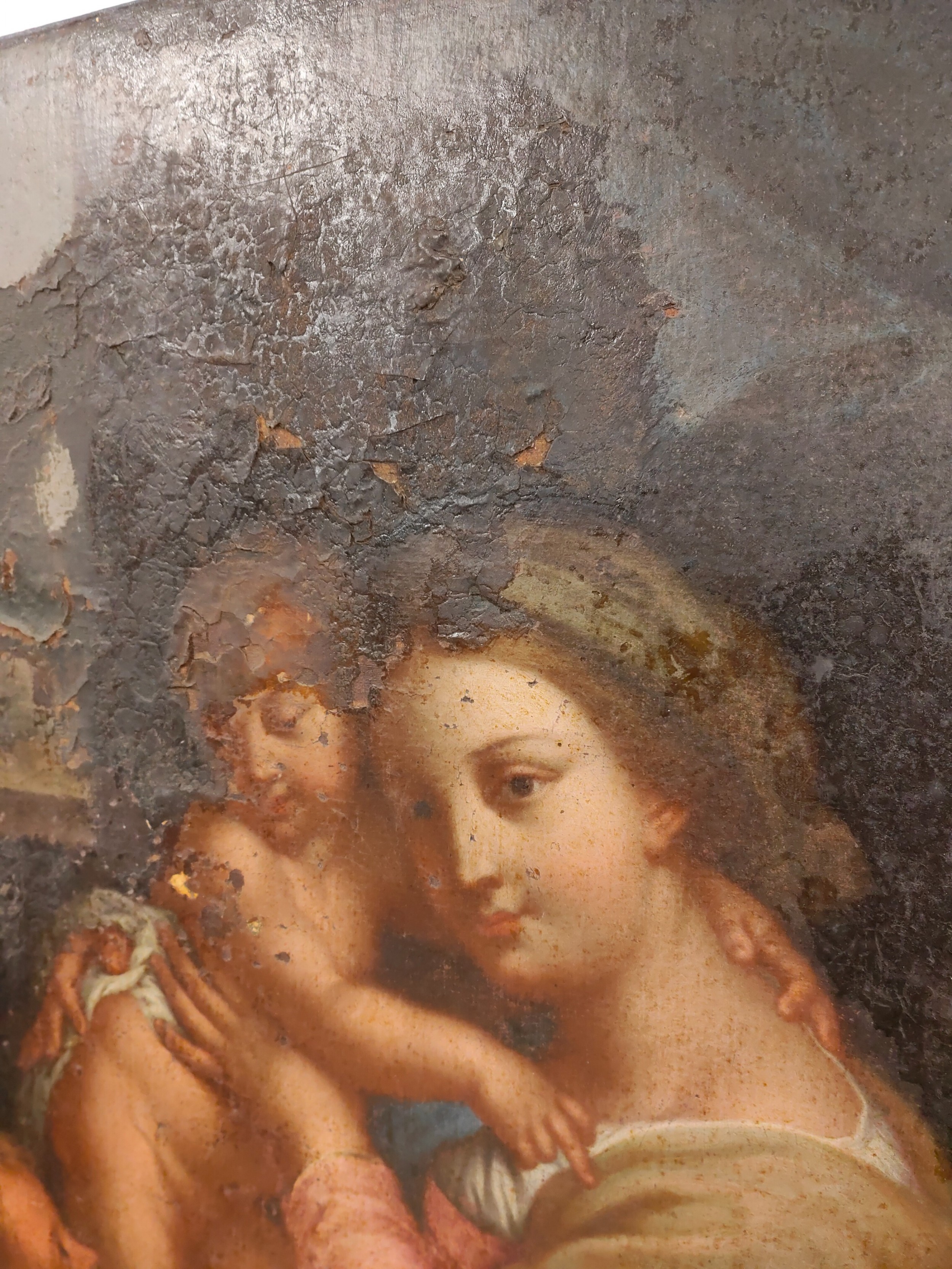 Antique 17th Century Italian Old Master Madonna With Child Oil On ...