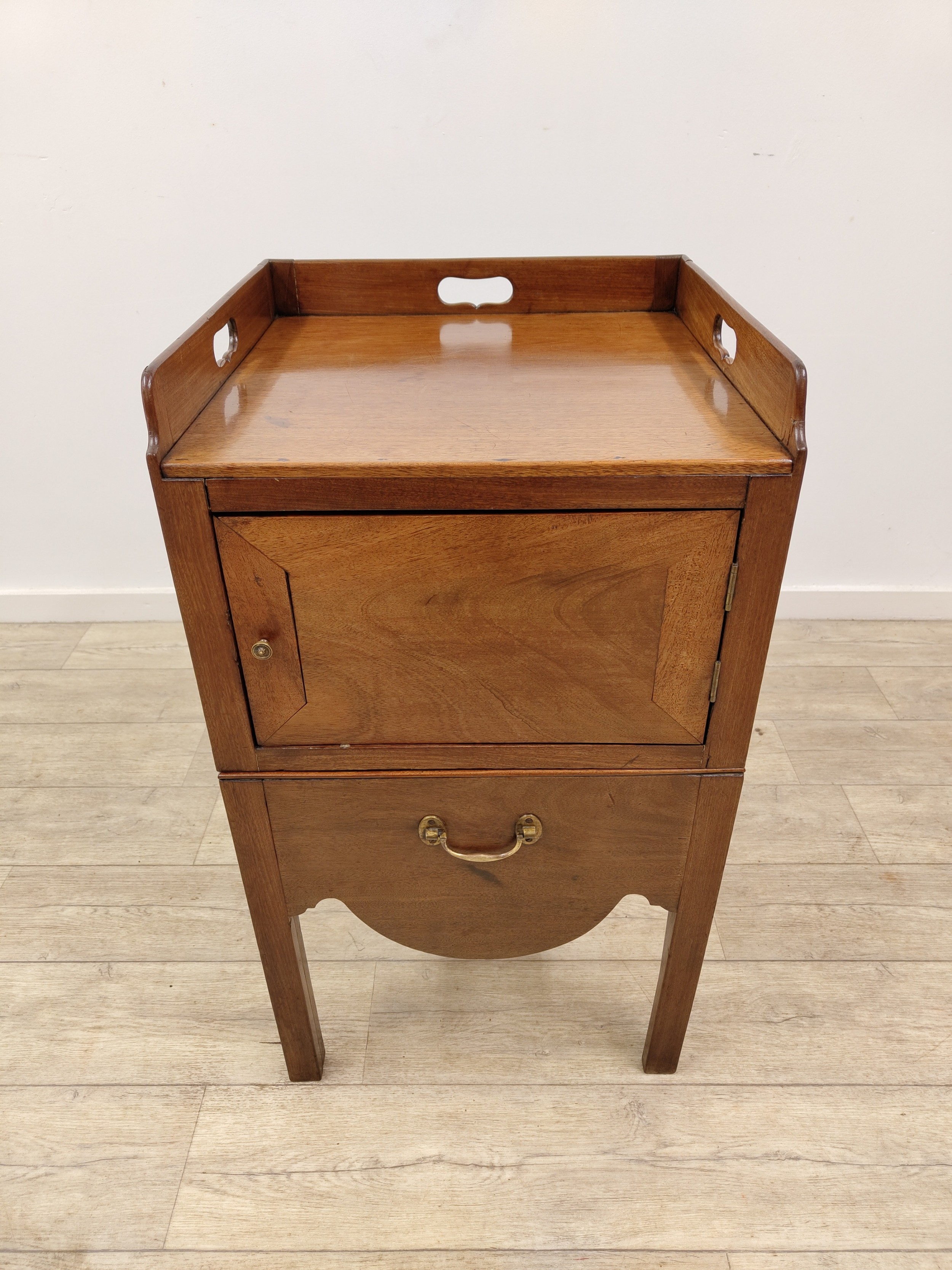 Antique Georgian Solid Walnut Tray Top Bedside Night Stand Table