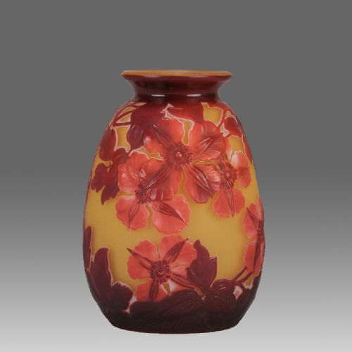 EARLY 20TH CENTURY ART NOUVEAU VASE FLORAL SOUFFL VASE BY EMILE GALLE